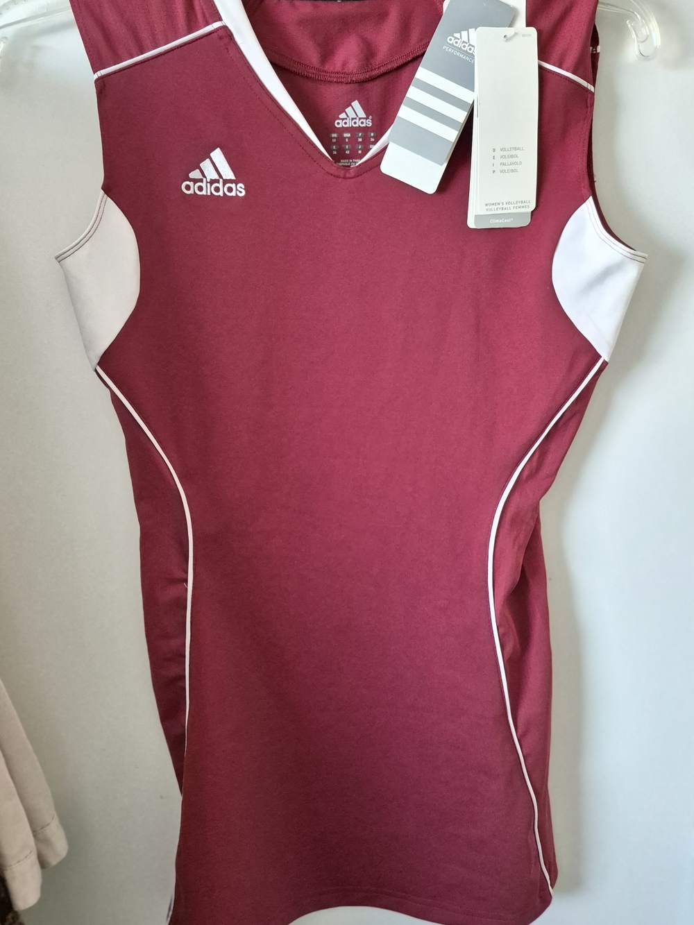 Womens Adidas Volleyball Maroon Tank Top with White Accents Sz S